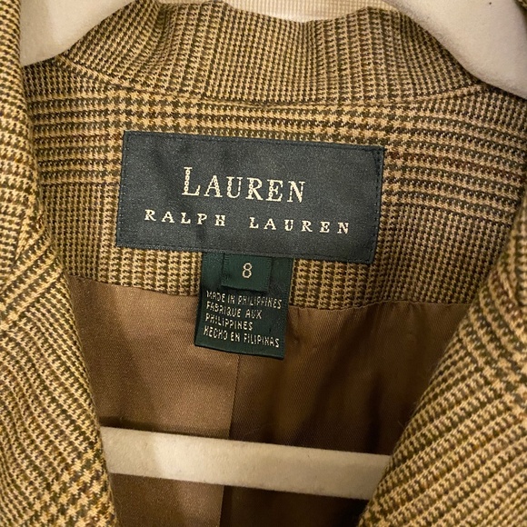 Lauren Ralph Lauren Wool Blazer Women's sz 8 Brown Herringbone Pockets Lined - Picture 4 of 13